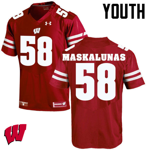 Wisconsin Badgers Youth #58 Mike Maskalunas NCAA Under Armour Authentic Red College Stitched Football Jersey RK40X62IR